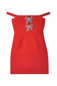 Czerwona Mini Sukienka z Kokardkowym Detalem