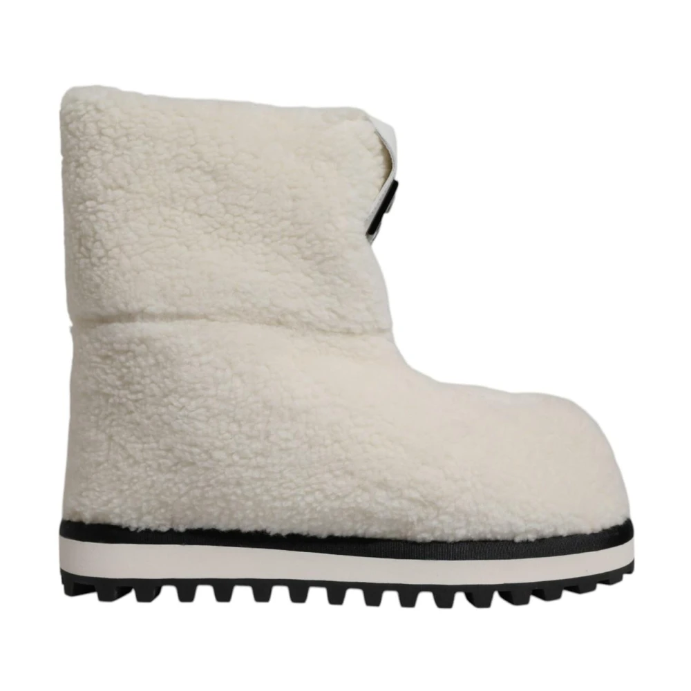 Dolce & Gabbana Men's White Winter Boots, 10 Uk, Shearling Mid Calf Boots