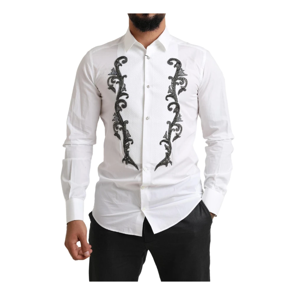 Dolce & Gabbana Witte Barok Detail Slim Fit Overhemd White Heren