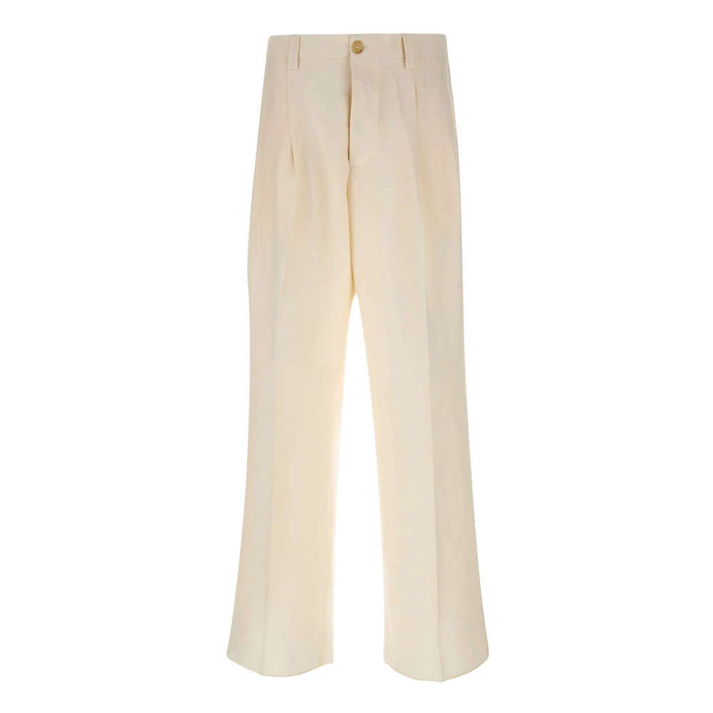 Laneus White Wide Trousers, Male, Xl, Wide-Leg Linen And Viscose Trousers