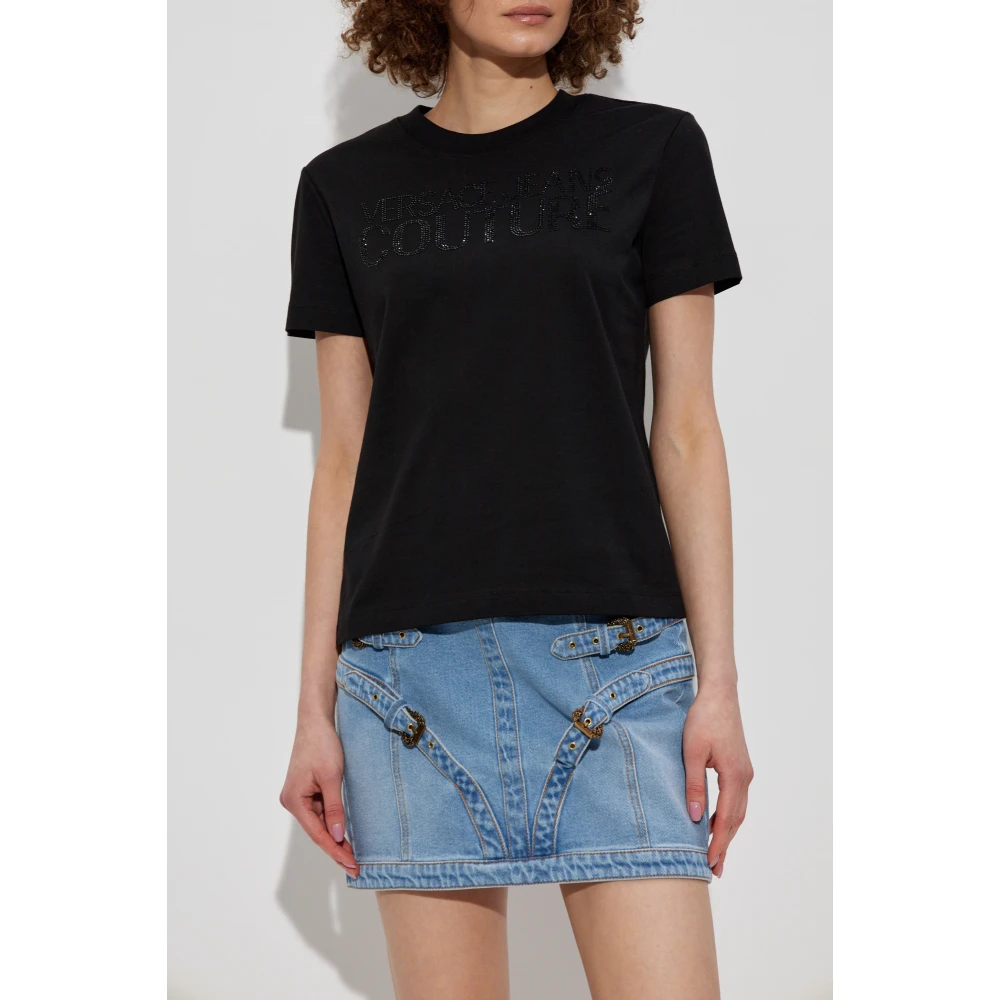 Versace Jeans Couture T-shirt met glinsterende applicaties Black Dames