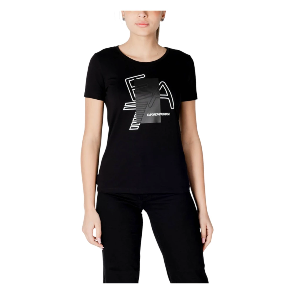 Emporio Armani Ea7 Women's Black T-Shirts, Xs, Printed Round Neck Short Sleeve T-Shirt