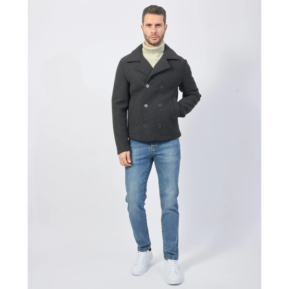 YES ZEE Grijze dubbelrijige wollen jas Gray Heren