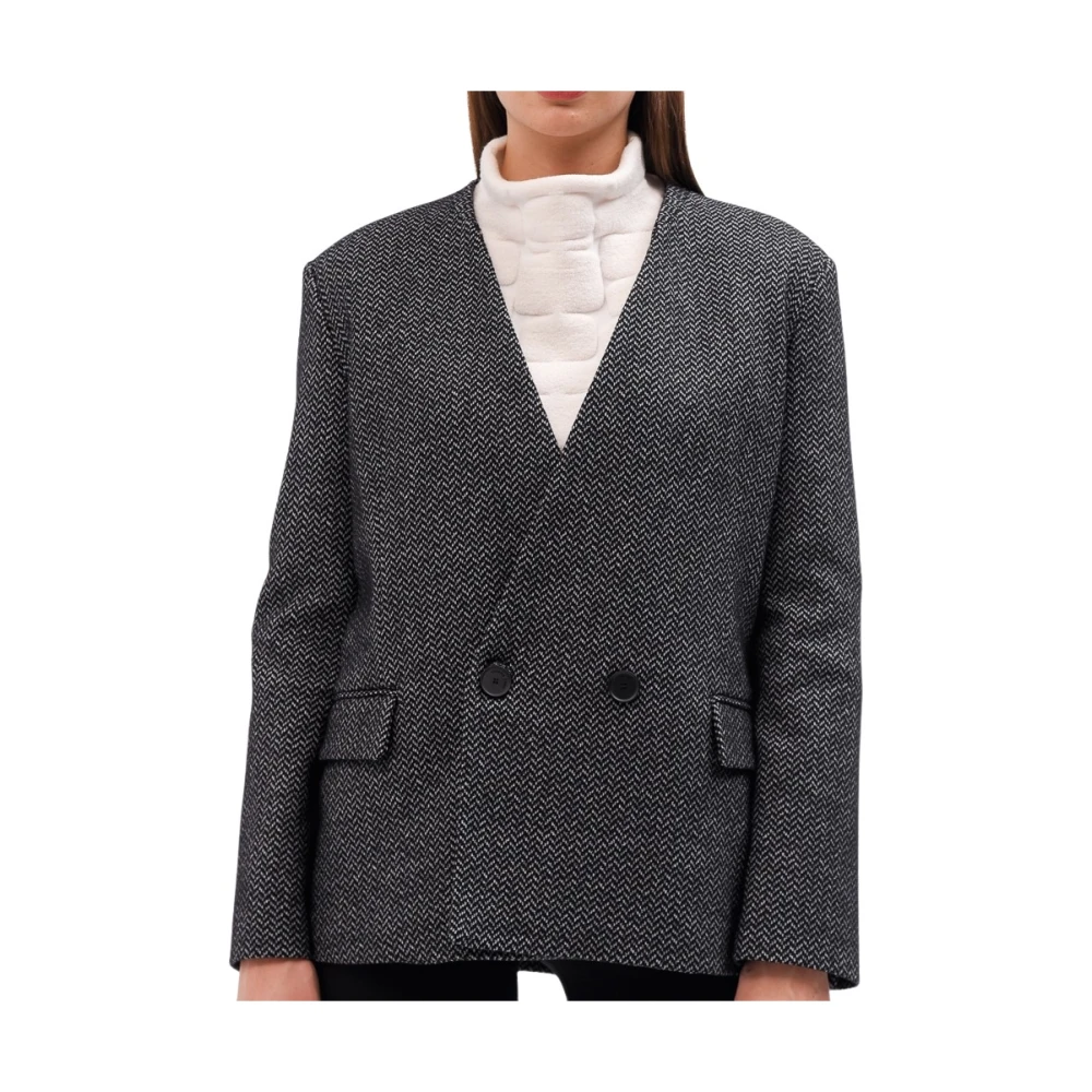 Liviana Conti Texturerad Herringbone Dubbelknäppt Blazer Black, Dam