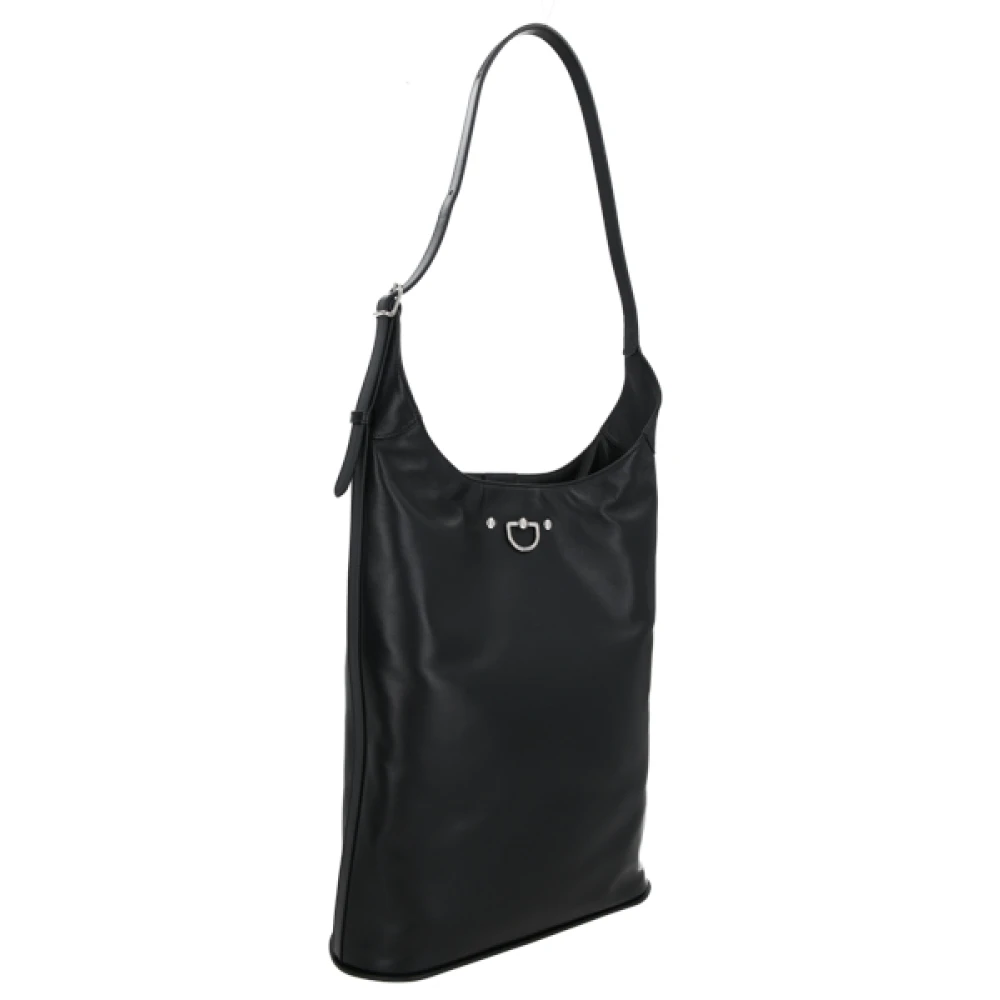 Durazzi Milano Zwarte leren schoudertas met zilveren hardware Black Dames