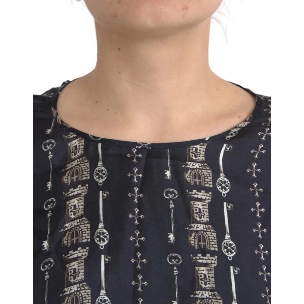 Dolce & Gabbana Zwarte zijden blouse T-shirt met sleutelhanger Black Dames