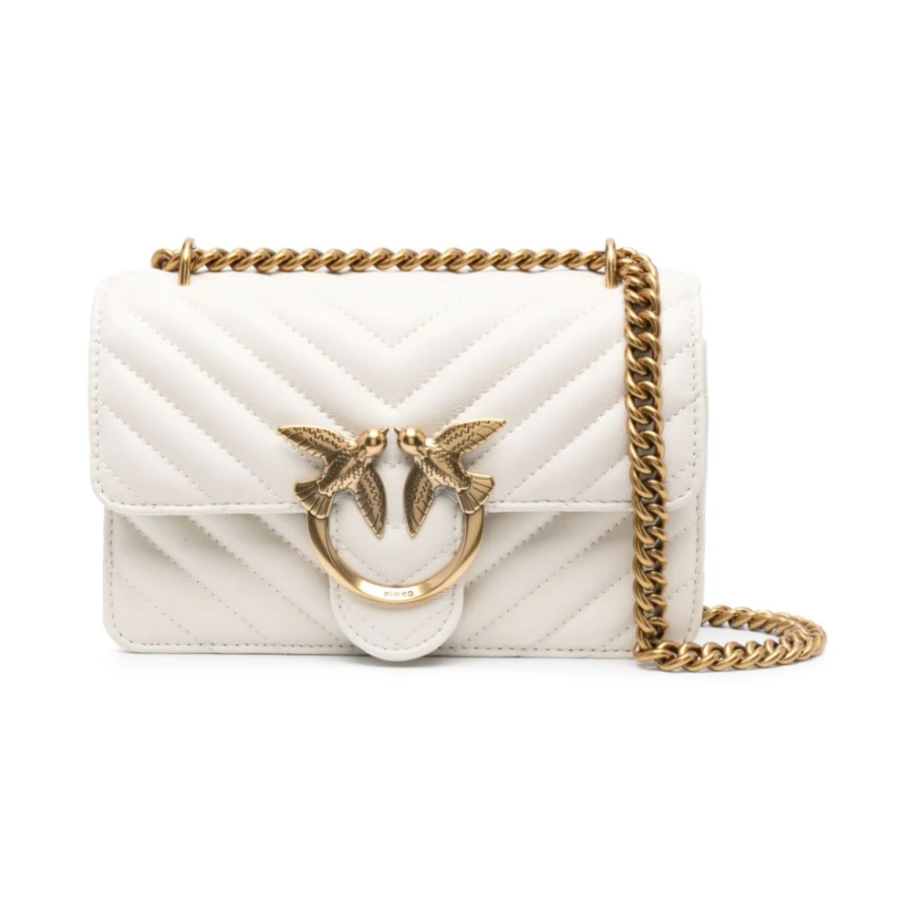 Pinko Women's White Leather Chevron Quilted Shoulder Bag