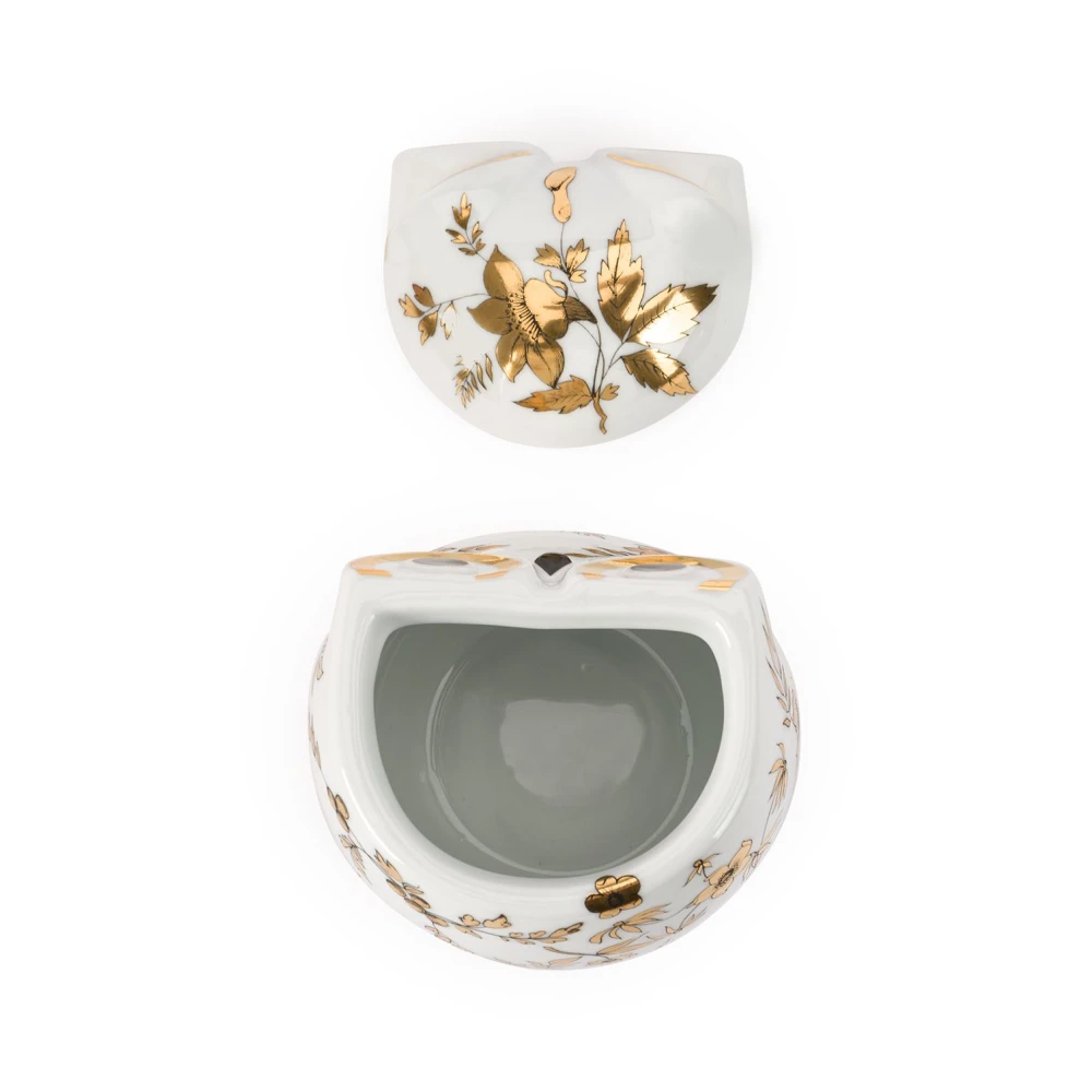 Fornasetti Uil Porseleinen Container Gouden Accenten White Dames