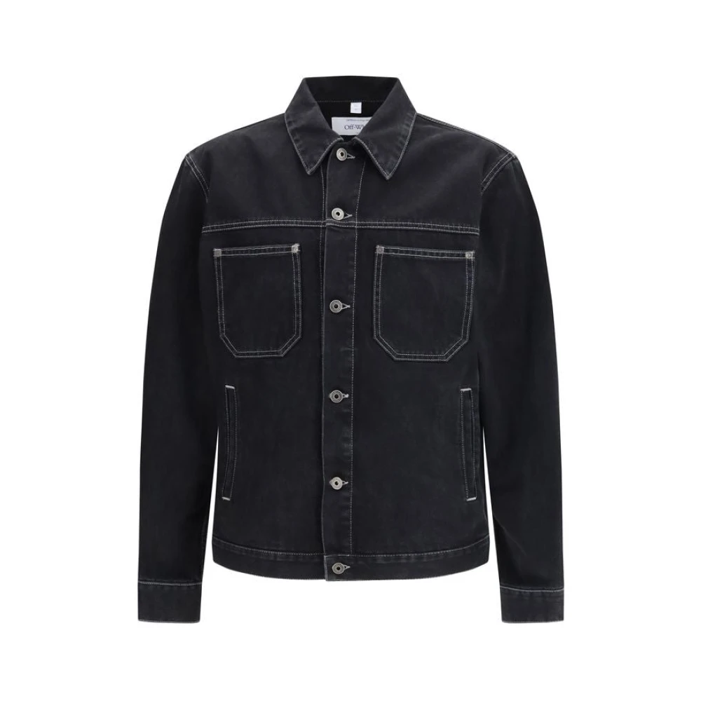 Off White Black Denim Jackets, Male, M, Arrow Zip Skate Denim Jacket
