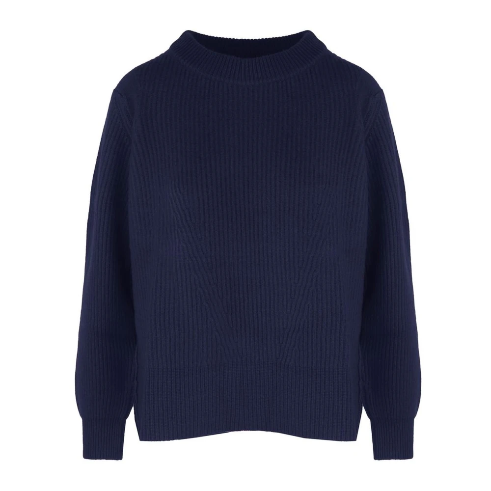 Malo Kasjmier Crew-Neck Sweater met Geribbeld Borduurwerk Blue Dames
