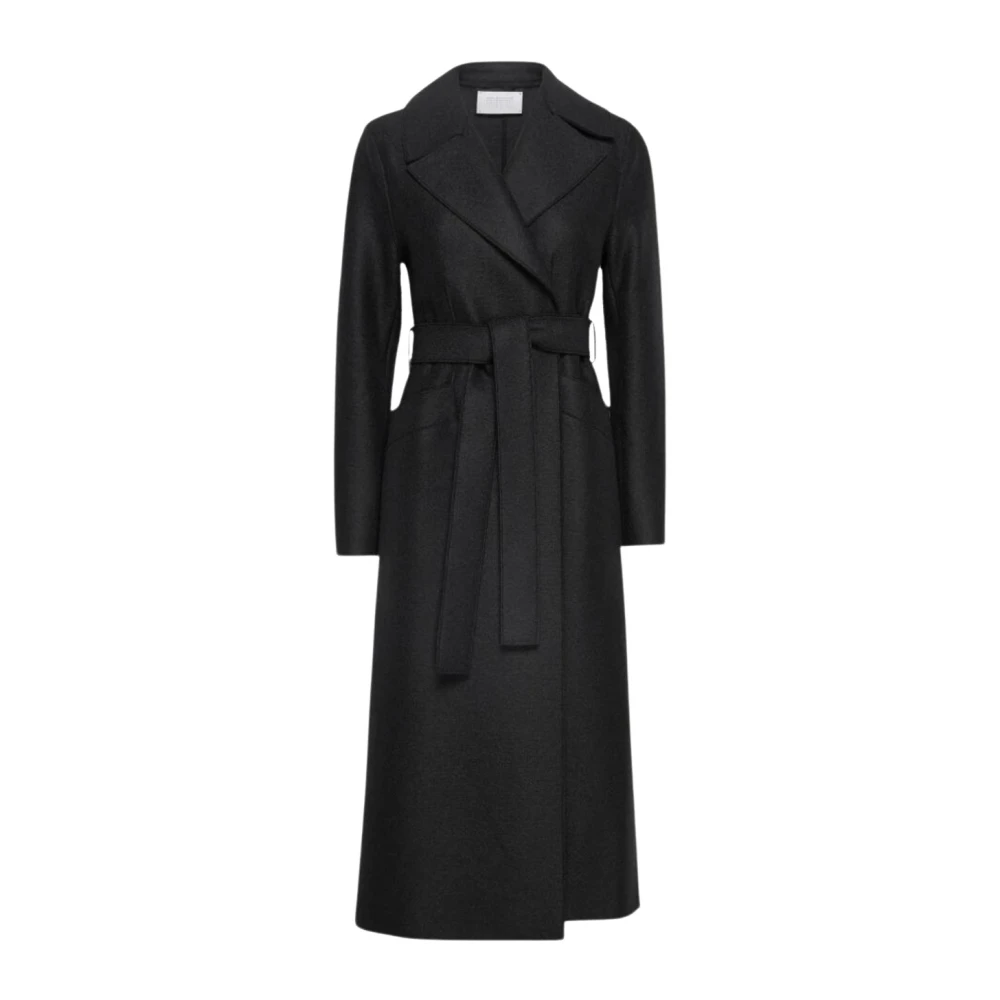 Harris Wharf London Zwarte Lange Maxi Jas van Geperste Wol Black Dames