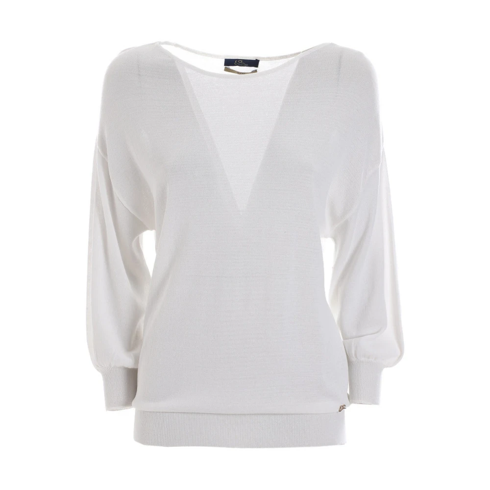 YES ZEE Navy Blauwe Ronde Hals Half Mouw Top White Dames