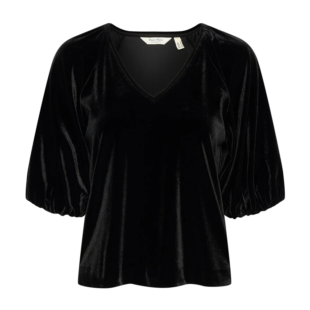 Part Two Svart V-ringad Blus Mettypw Stil Black, Dam