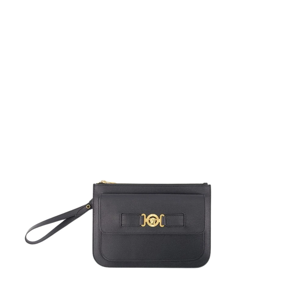 Versace Men's Black Clutches, One Size, Medusa Biggie Clutch Leather