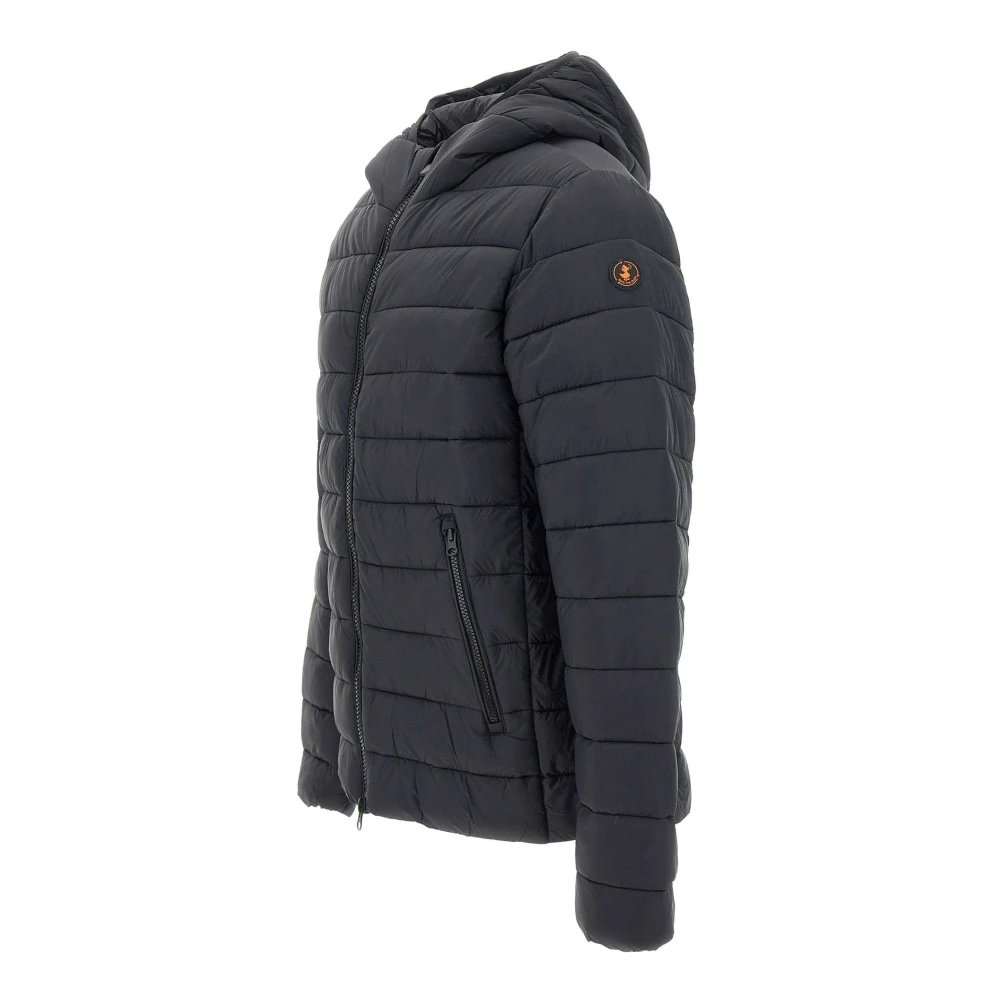 Save The Duck Zwarte Donsjas Capuchon Rits Zakken Black Heren