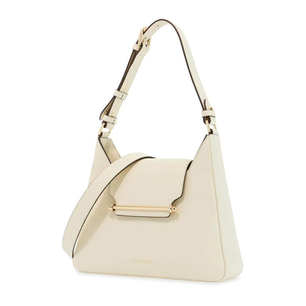 Strathberry Vanilla Kalfsleren Schoudertas met Strakke Lijnen Beige Dames