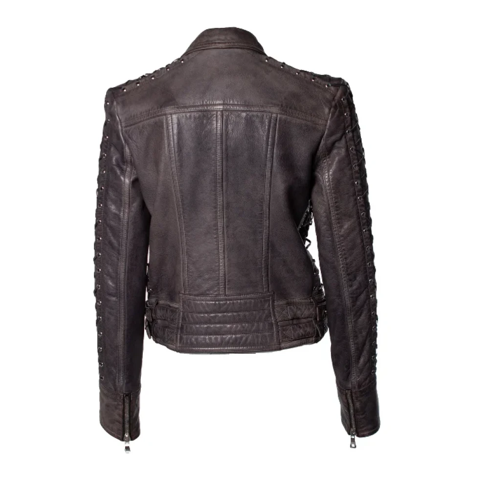 Balmain Pre-owned Leather outerwear Gray Dames