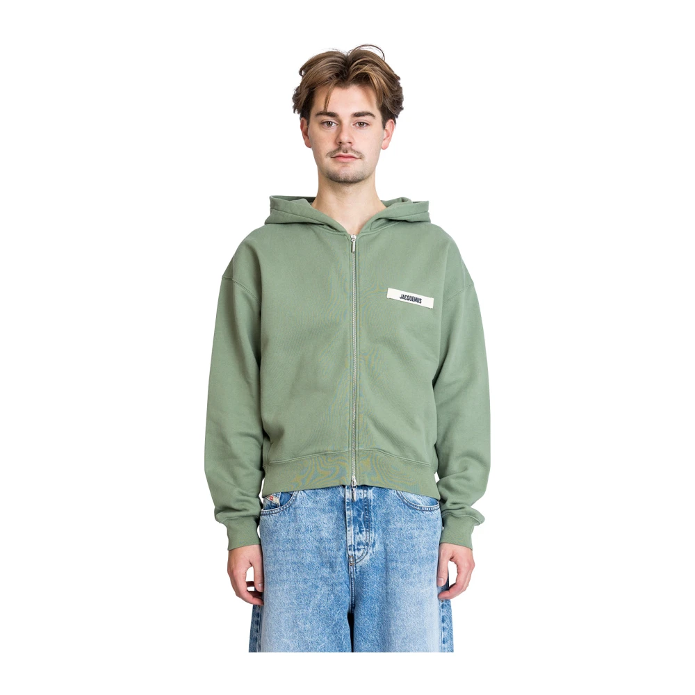 Jacquemus Lichtgroene Rits Hoodie met Gros Grain Green Heren