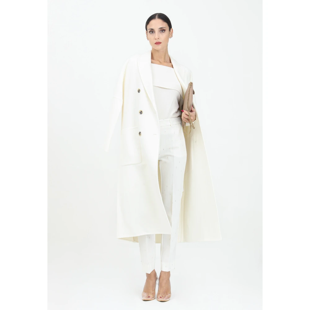 ViCOLO Lange Witte Jas Minimalistisch Ontwerp Beige Dames