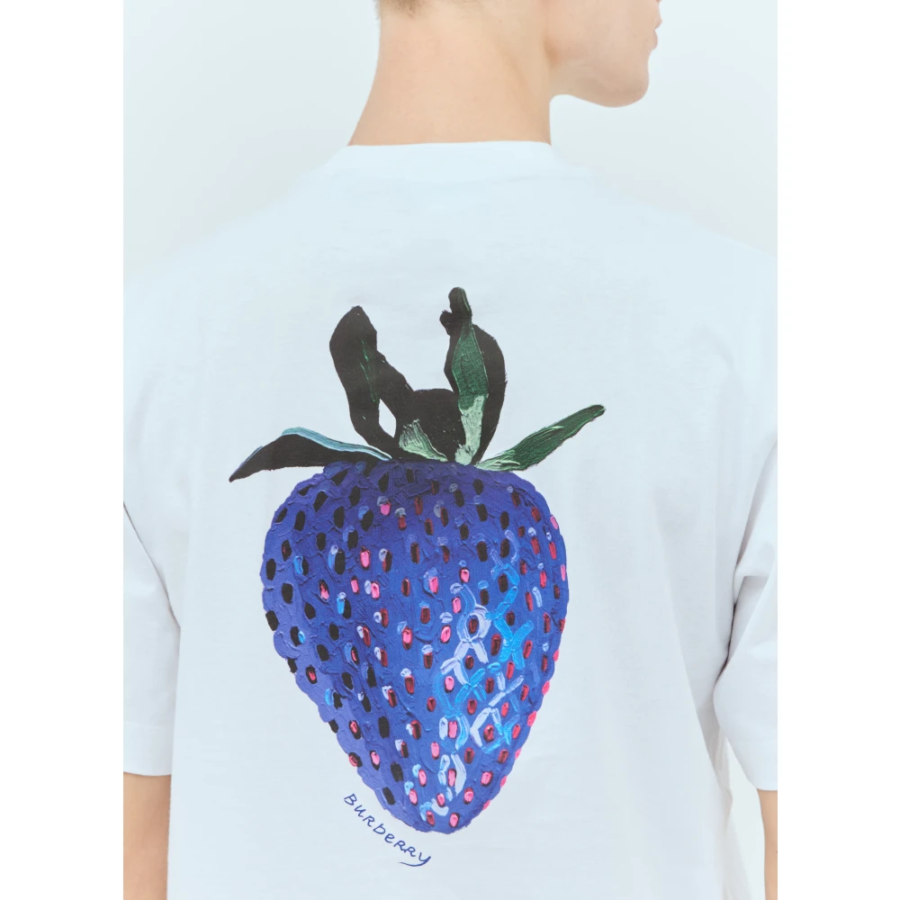 Burberry Aardbei Grafisch Katoenen T-shirt White Heren