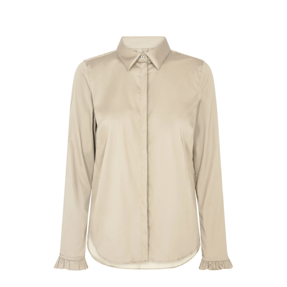 Mos Mosh Beige Shirts, Female, 2XL, Elegant Flip Shirt With Ruffle Details