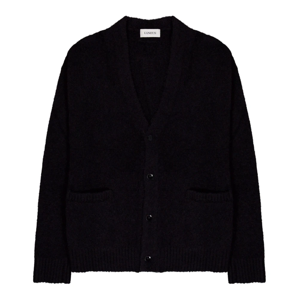 Laneus Comfortabele Cardigan met Drop Schouder Black Heren