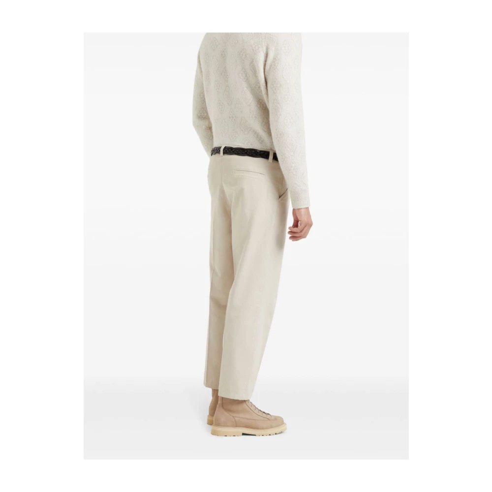 BRUNELLO CUCINELLI Beige Katoenen Broek met Voorknoop Beige Heren