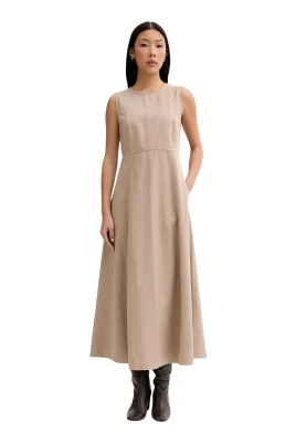 Flared Dress with Linen Blend