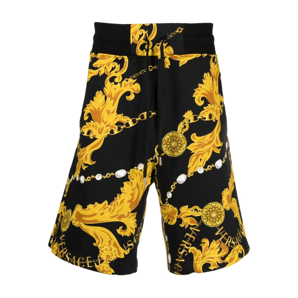 Versace Jeans Couture G89 Black Gold R Print Shorts Yellow Heren