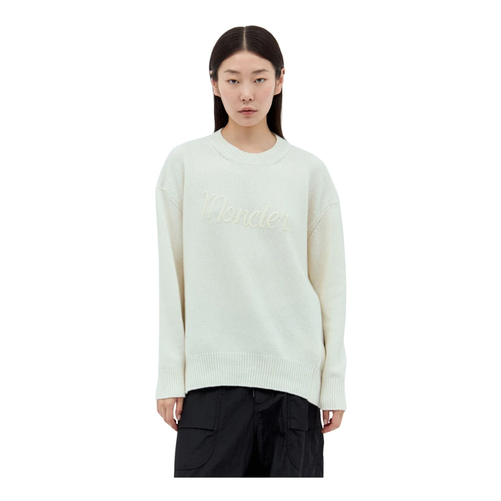 Moncler Geborduurde wol & kasjmier trui White Dames