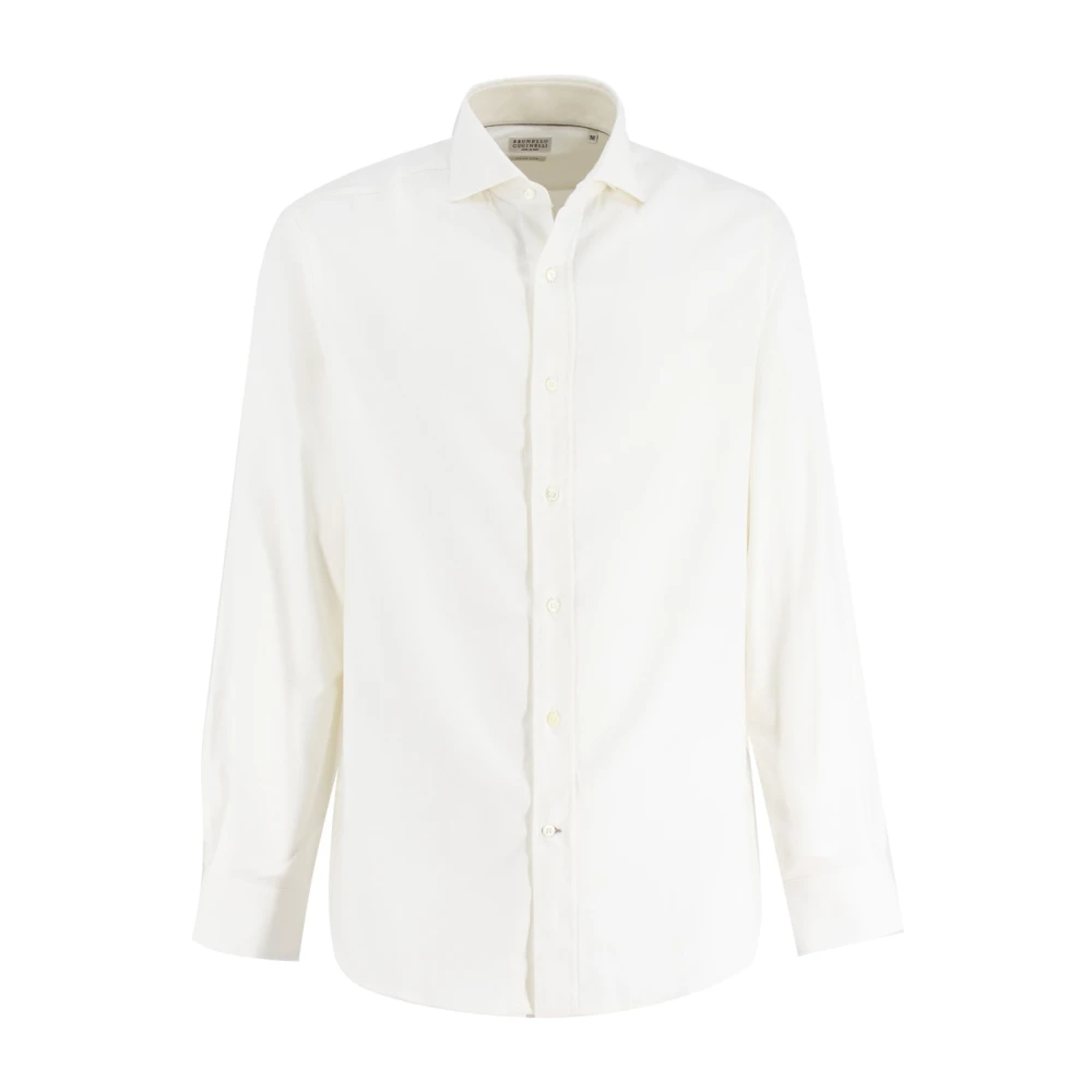 BRUNELLO CUCINELLI Klassieke Fijne Garen Shirt White Heren