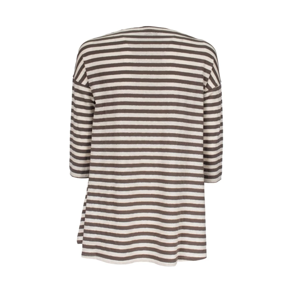 Le Tricot Perugia Gestreept Linnen Katoenen T-shirt Multicolor Dames