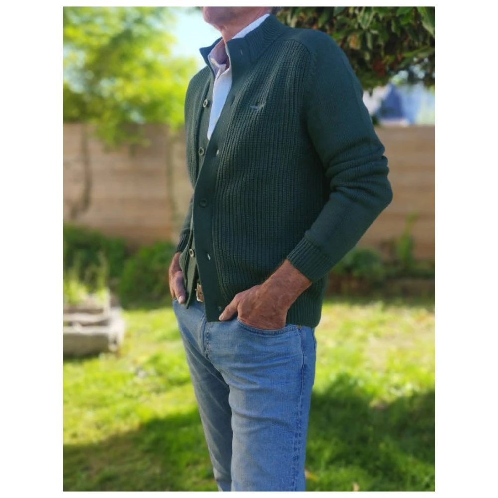 aeronautica militare Gebreid katoenen knoopCardigan Green Heren