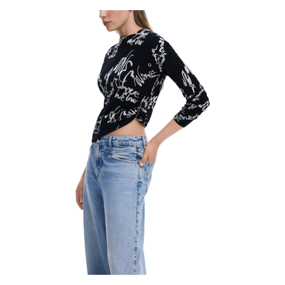 Desigual Zwart Bedrukte Lange Mouw Gebreide kleding Black Dames