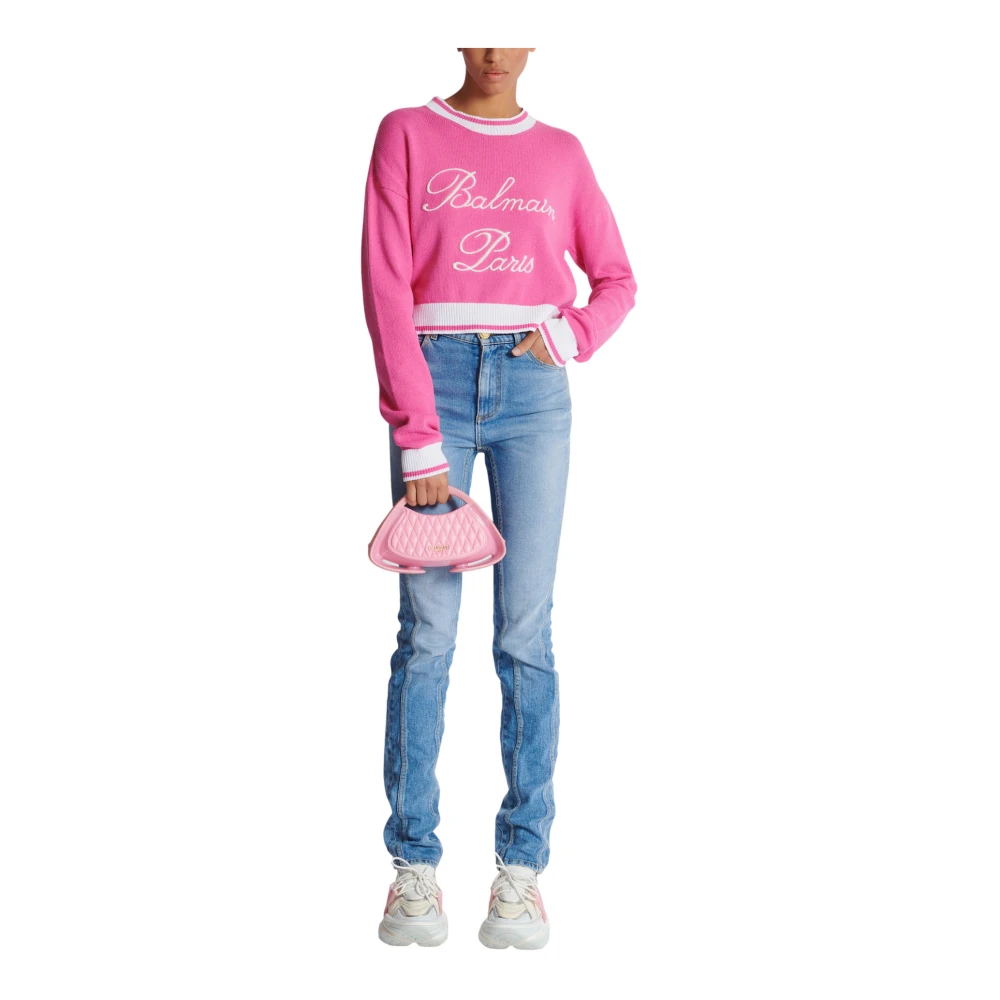 Balmain Handtekening gebreide trui Pink Dames