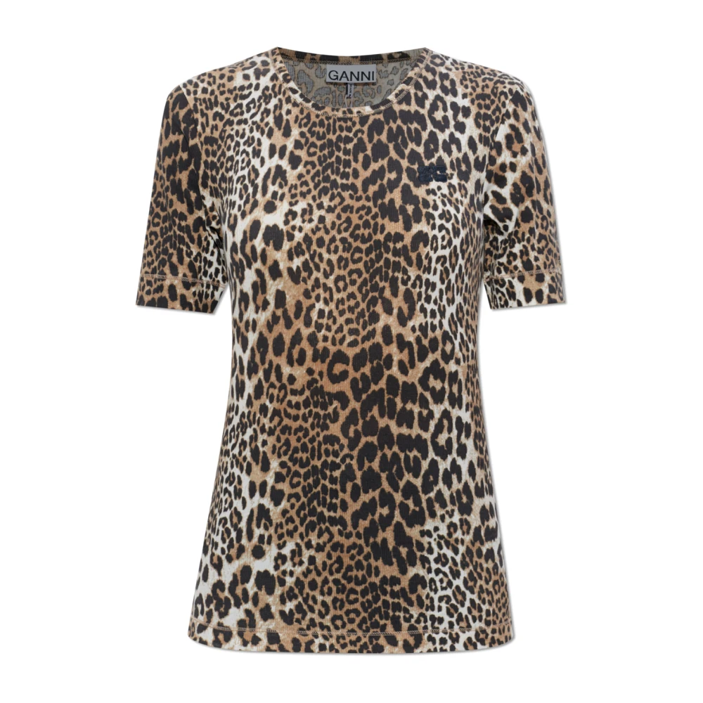 Ganni Women's Beige T-Shirt With Patch - T-Shirts - Xs - Tops