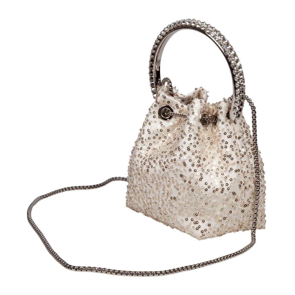 Jimmy Choo Satijnen Tas met Micro Mesh en Stenen Beige Dames