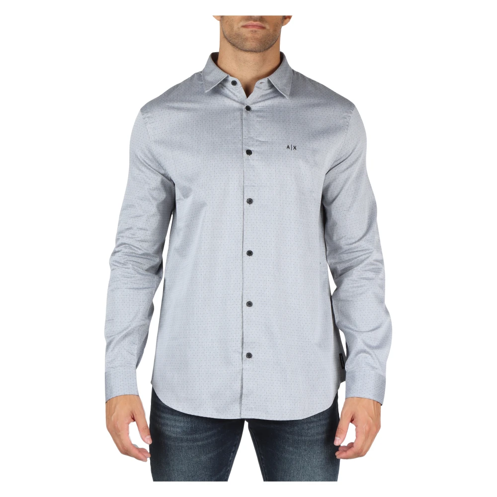 Armani Exchange Mannelijk Grijs Regular Fit Katoenen Overhemd Met Logo Borduursel