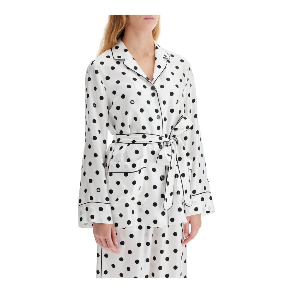 Dolce & Gabbana Zijden Pyjama Shirt met Polka Dots White Dames