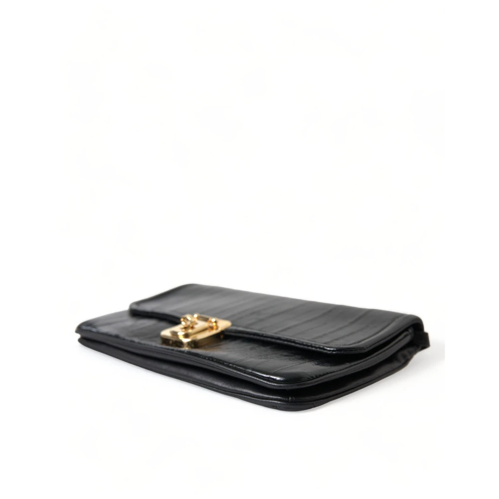 Dolce & Gabbana Elegante Schoudertas van Zwart Leer Black Dames