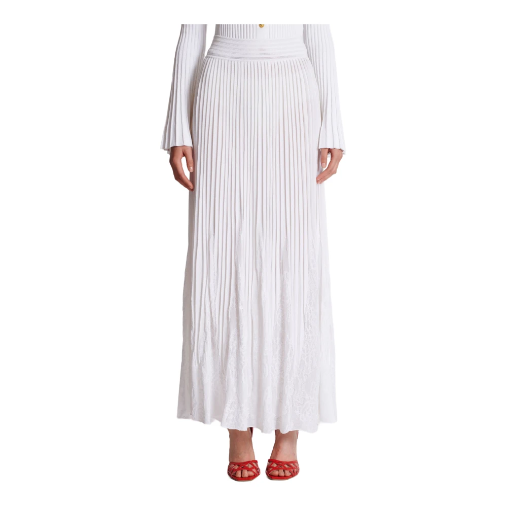 Balmain Lange gebreide rok met kanten detail White Dames