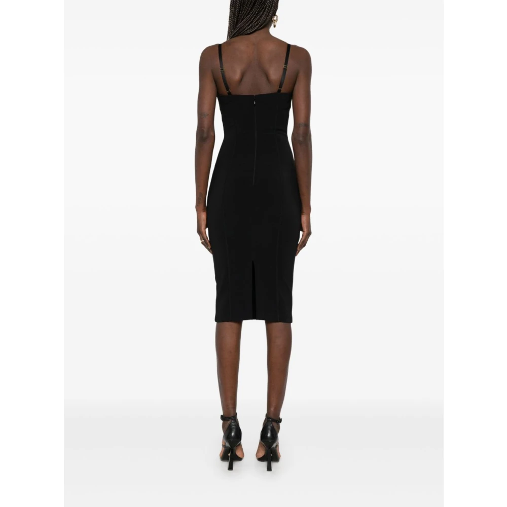 Elisabetta Franchi Zwarte Midi Jurk met Verstelbare Bandjes Black Dames