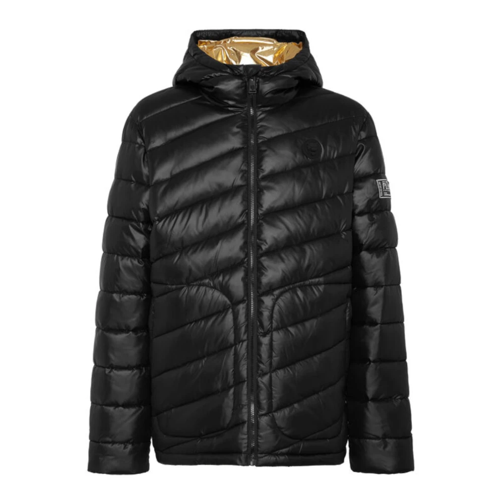 Plein Sport Zwarte Oversized Bomberjack met Capuchon Black Heren