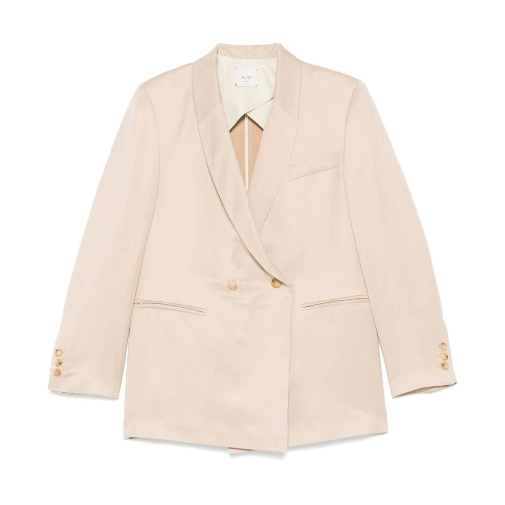 Alysi Beige Double-Breasted Jas met Zakken Beige Dames