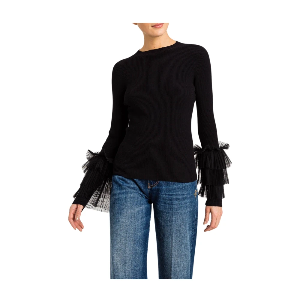 Twinset Zwarte trui met tule ruche Black Dames