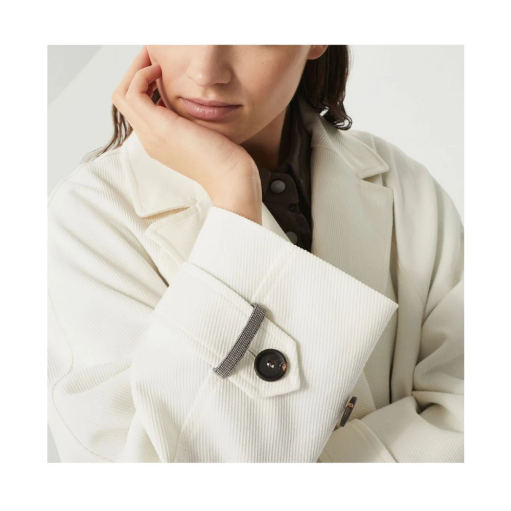 BRUNELLO CUCINELLI Witte Double-Breasted Jas met Zakken White Dames