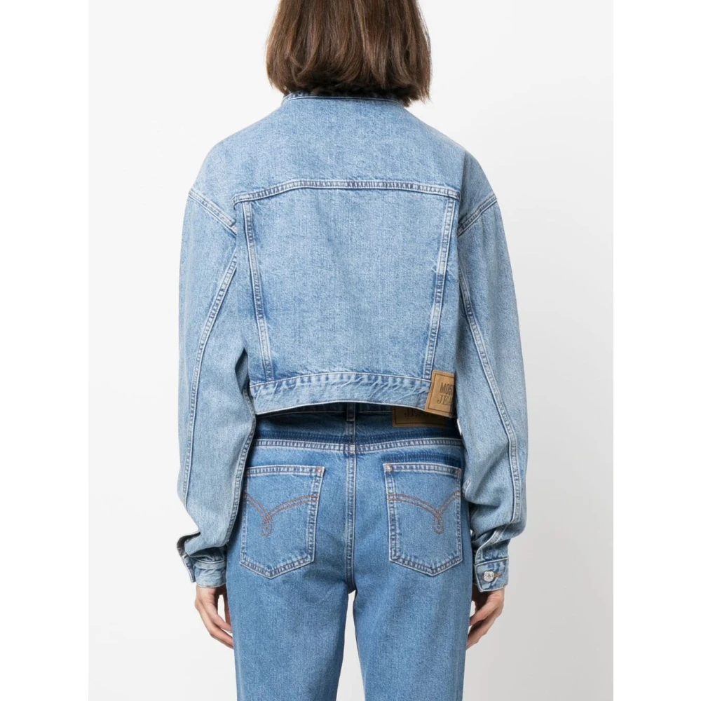 Moschino Denim Jassen met Geborduurd Logo Patch Blue Dames