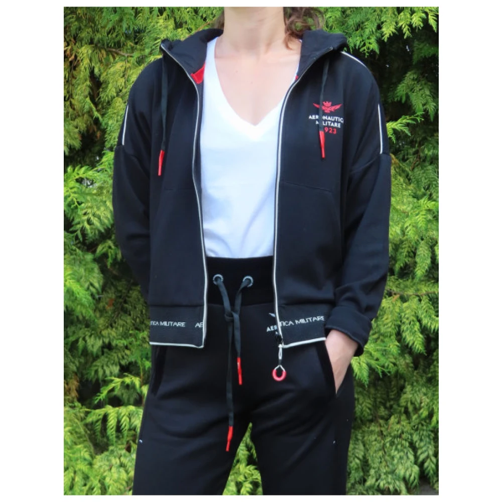 aeronautica militare Ritsvest met capuchon in gemengde viscose met katoenen fluwelen panelen Black Dames