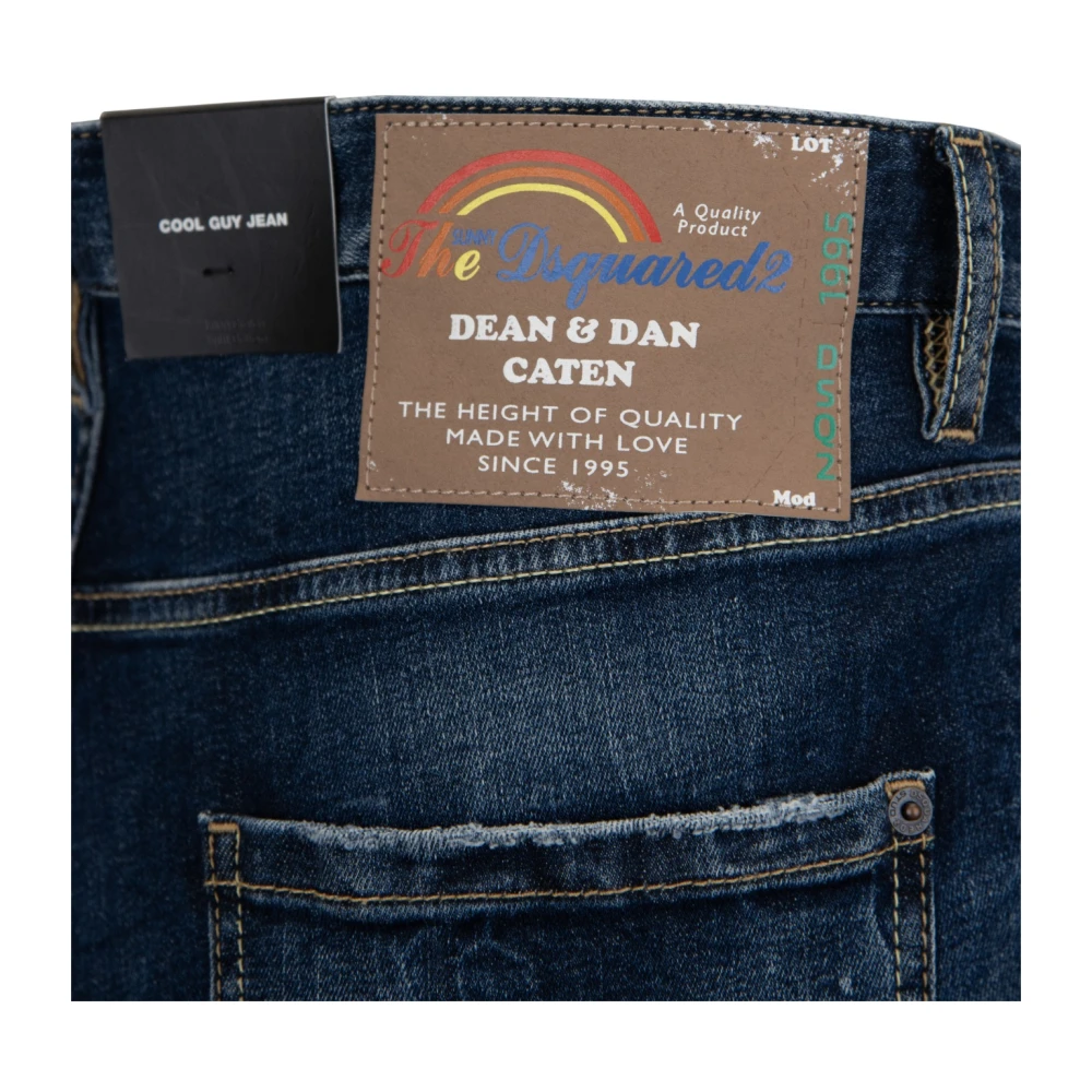 Dsquared2 Herenknoop Jeans met Leren Patch Blue Heren