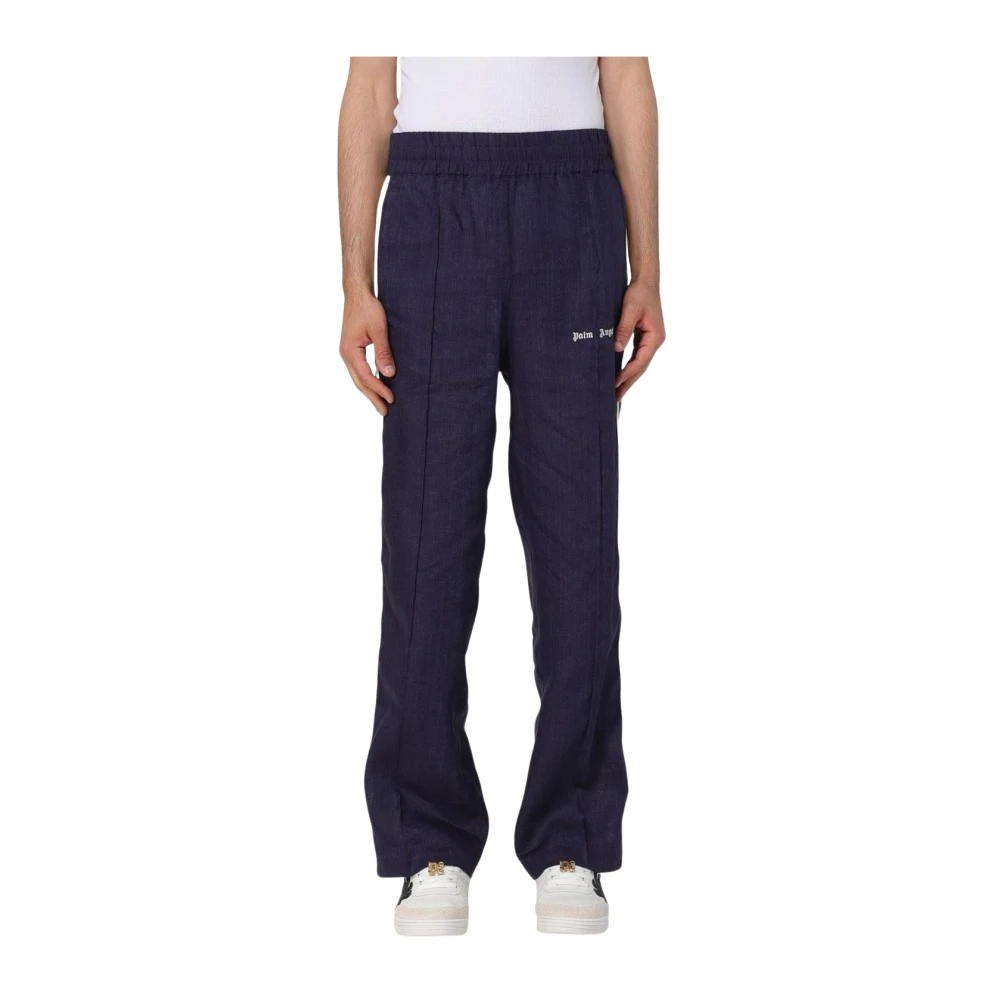 Palm Angels Men's Blue Striped Linen Track Trousers Medium